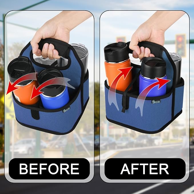 Beautyflier Reusable Insulated Coffee Cup Carrier, Portable Drink Carrier for Delivery, Drink/Cup/Coffee Holder with Handle for Take-Out Coffee (Blue)