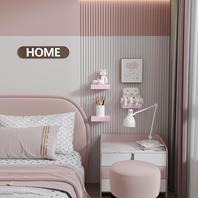 Small Pink Floating Shelves for Wall - 6 Inch Mini Square Shelves for Bedroom, Living Room, Bathroom, Kitchen, Office Decor Set of 3