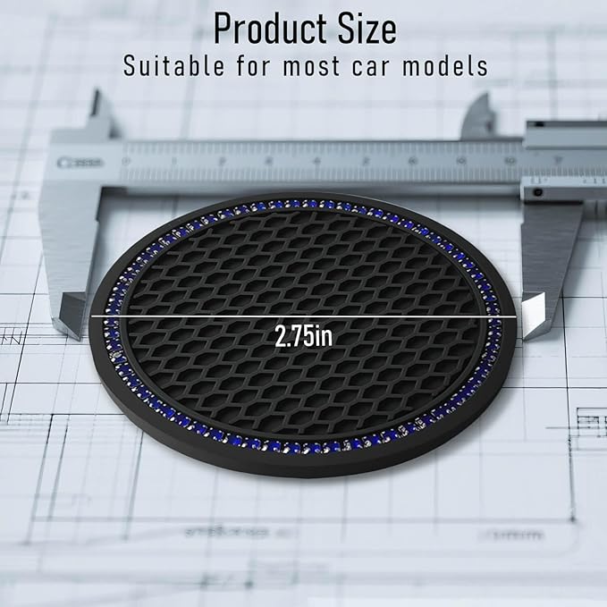 Car Cup Holder Coaster 4 Pack - Non Slip & Shockproof,Flexible PVC Rubber Insert for Car/Truck/SUV/Van (2.75"x0.2") Universal Fit Auto Cup Holders Accessories (Diamond Cup Coaster Blue)