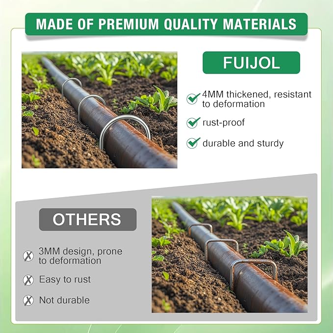 8 Gauge Landscape Staples, FUIJOL 12 Inch 15 25 50 100 Pack Heavy Duty U-Shaped Landscape Stakes, Galvanized Garden Staples for Weed Barrier Stakes, Ground Cover, Irrigation Tubing, Fence (15,12 Inch)