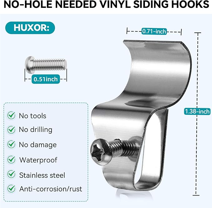 HUXOR 20 Pack Vinyl Siding Hooks for Solar Outdoor Lights, Clips for Hanging Motion Sensor Solar Security Light, Solar Powered Wall Lights, String Lights