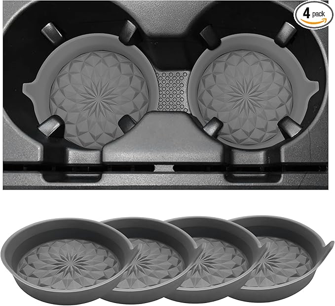 4 PCS Car Cup Holder Coasters, 2.75 Inch Anti-Slip Insert Silicone Car Coaster Drink Mat, Shockproof Universal Auto Cup Coasters for Most Vehicles, Car Interior Accessories (Gray)