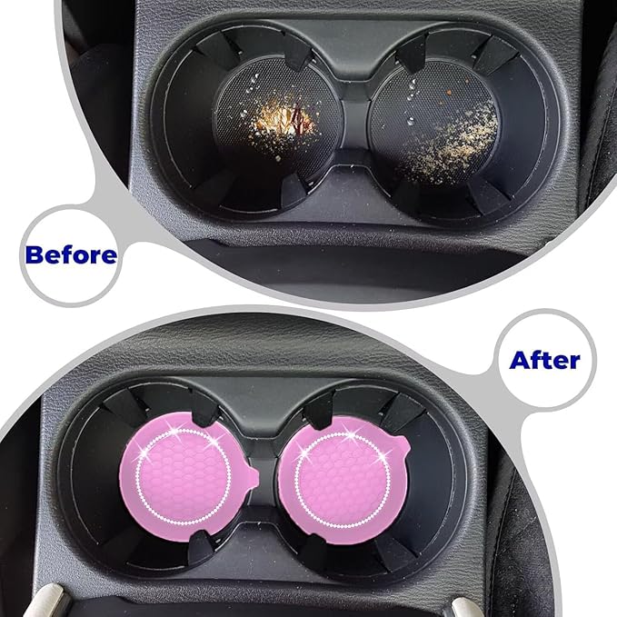 4 PCS Car Cup Coasters, Universal Cup Holder Coaster for Car Accessories, Bling CupHolders Insert for Women Non-Slip Silicone Car Cup Holder Coasters