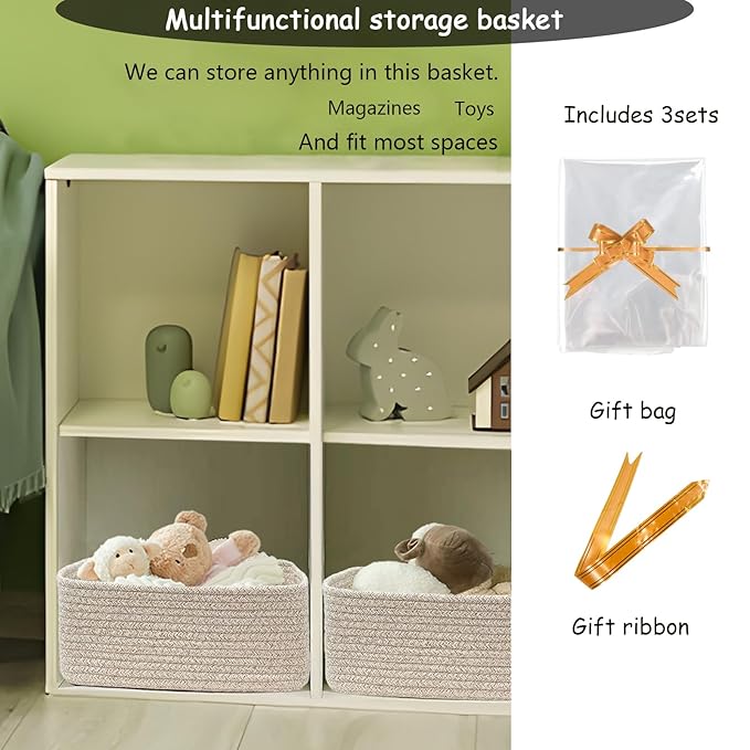 COMFY-HOMI 11.5"x7.5"x4.7" Storage Baskets for Organizing | Cotton Rope Woven Basket | Toy Storage Bin Box | Basket for Shelves, Closet Organizer Bin, Decorative Closet Shelf, 3 Pack, all brown