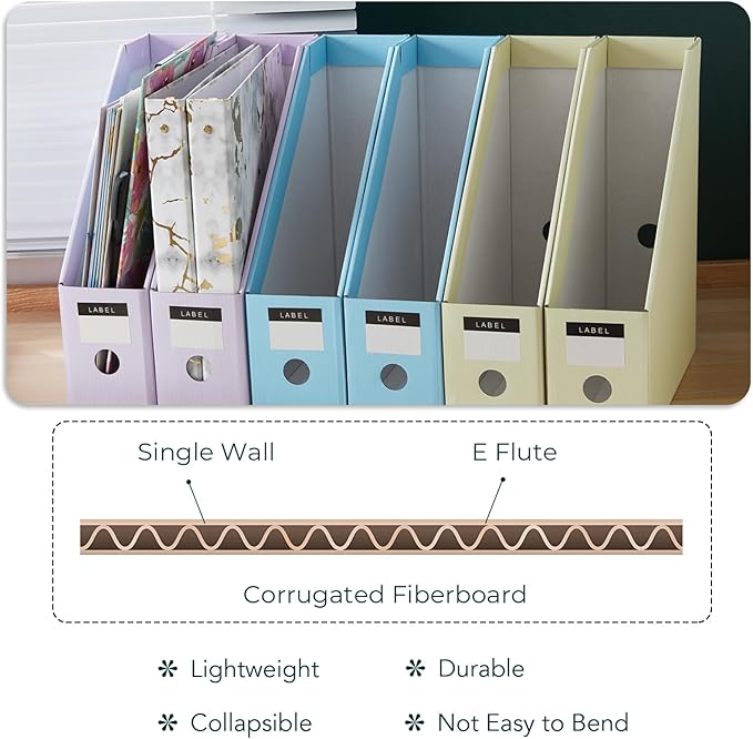 Y YOMA Cardboard File Magazine Holder, Pastel Color, 6 Pack Desktop Binder Holder with Labels Vertical File Storage Foldable Organizer Box, for Office Classroom Home Workspace