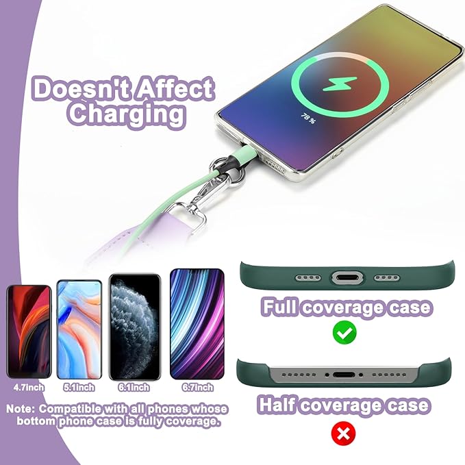 XANGNIER Clip and Go Strap for Phone with Wallet Crossbody, Phone Strap with Zippered Wallet, Adjustable Anti Theft Cellphone Lanyard for Women, Cellphone Chain Accessories,Multicolor 15