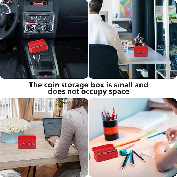 SINGARO Coin Holder for Car, Coin Change Organizer Compatible with Coins of Different Sizes, Dash-Mounted Holder Suitable for Most Cars, Trucks(2PCS Red)