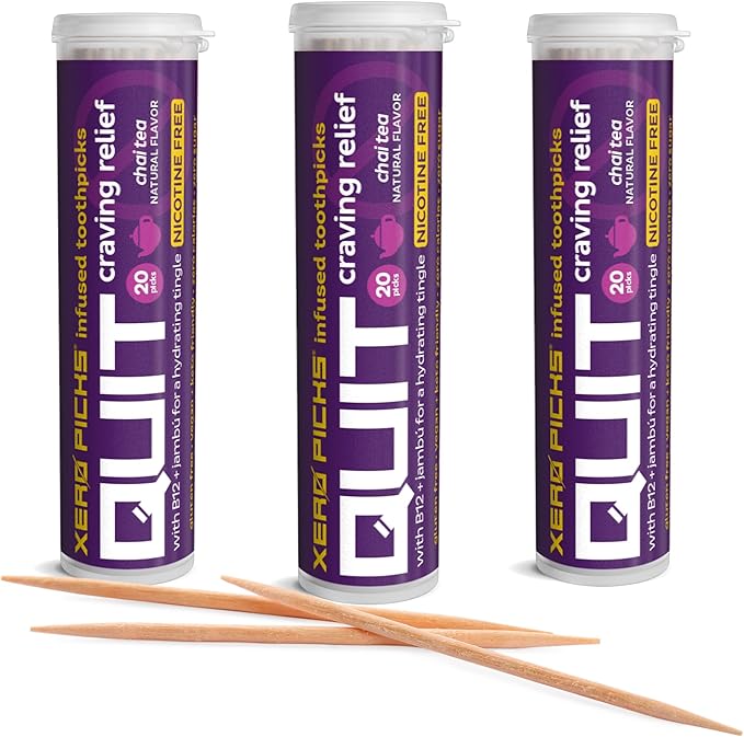 Xero Picks Infused Flavored Toothpicks to Help Quit Smoking - Nicotine Free (Chai Tea, 3 Pack) Non-GMO Kosher Vegan