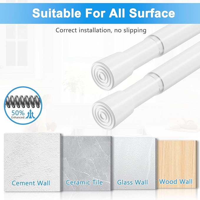 1 Pack Spring Loaded Tension Rod 17-41" Adjustable Curtain Rods No Drill Extendable Spring Rod Tension Curtain Rods For Window Kitchen Shelves Rv Refrigerator And Small Spaces,White