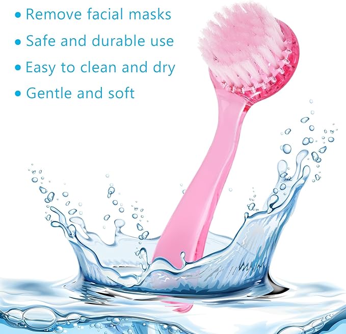 3 Pcs Facial Cleansing Brush, Manual Face Brushes for Cleansing and Exfoliating, Face Scrubber to Massage, Deep Pore Exfoliation, Makeup Remove and Skin Care with Soft Bristles, Clear Pink