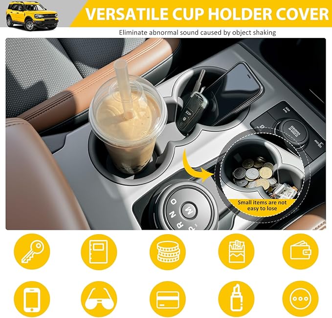 Cup Holder for 2020-2025 Ford Escape & 2021-2025 Bronco Sport(Not for Bronco) Center Console Cup Holder Insert Cupholder Organizer Coaster Liner for Bronco Sport/Escape Interior Accessories