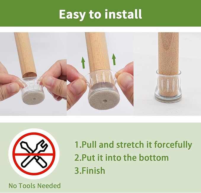 COVERCORNER 16PCS Chair Leg Floor Protectors, Chair Leg Protectors for Hardwood Floors, Furniture Pads for Hardwood Floors, Chair Socks Universal L Clear Fit 0.75"-0.94"
