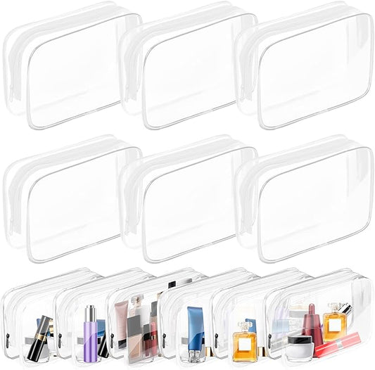 AURUZA Clear Makeup Bag,Portable Travel Toiletry Bags with Zipper, TSA Approved Clear Organizer Bags, PVC Cosmetic Pouch for Airport Airline Compliant
