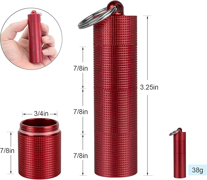 PPFISH 2 PCS Portable Daily Pill Case, 3 Compartments Aluminum Alloy Waterproof Pill Box Dispenser, Small Pocket Pill Container, Keychain Pill Fob, Travel Pill Holder for Men Women