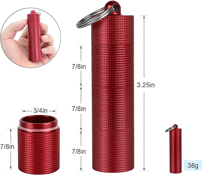 PPFISH 2 PCS Portable Daily Pill Case, 3 Compartments Aluminum Alloy Waterproof Pill Box Dispenser, Small Pocket Pill Container, Keychain Pill Fob, Travel Pill Holder for Men Women
