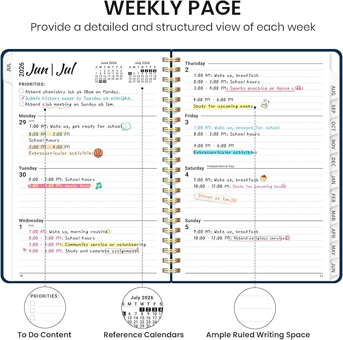 Planner 2026-2027 for Women & Men, Academic Monthly and Weekly Calendar Planner, Jul 2026 - Jun 2027, A5 (6.3" x 8.5"), Teacher Student Planning Book with Tabs, Ideal for Office School Supplies - Navy Blue