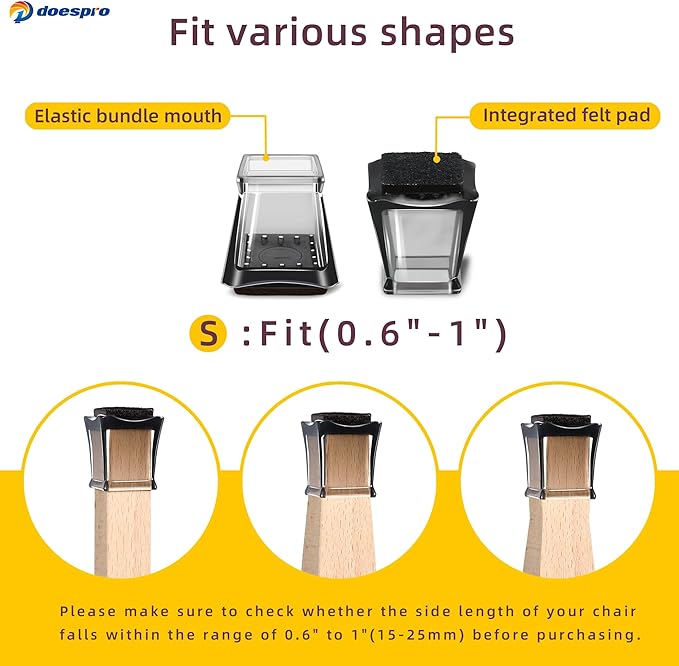 24 Pcs Extra Small Silicone Chair Leg Floor Protectors for Hardwood Floors Felt Furniture Pads Rubber Chair Leg Caps Silicone Cover Reduce Noise Anti Scratch-Black Square Fit (0.6 to 1 inch)