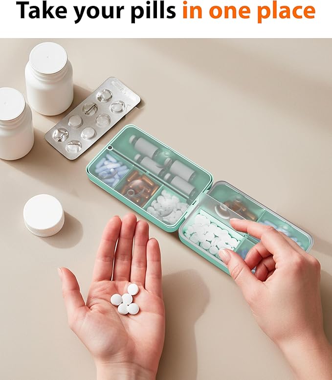 Travel Pill Organizer Box – Moisture Proof Case with Magnetic Closure, Large 8-Compartment Holder for Pills, Vitamins and Supplements, Secure Medicine Organizer for Traveling and Home, for Daily Use