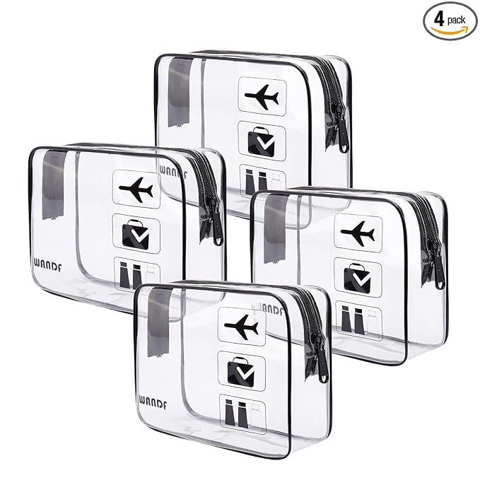 TSA Approved Clear Travel Toiletry Bag wih Zippers Carry-on Travel Accessories Quart Size Toiletries Cosmetic Pouch Makeup Bags for Men and Women (4pcs)