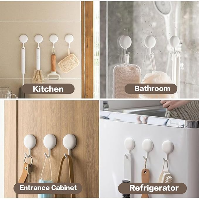 4pcs Self-Adhesive Hooks, No Drill Wall Mounted Sticky Hooks Durable for Kitchen Bathroom Office, Home Organization Essentials, White
