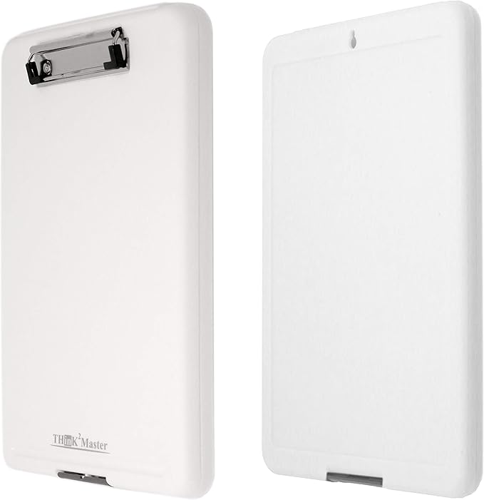 Think2Master White Plastic Storage Clipboard. | 25% Heavier & 25% Sturdier| Heavy Duty and Won’t Flex or Bend Like Other Brands (Compare The Weight). Storage Compartment Holds 150 Letter Sized Paper.