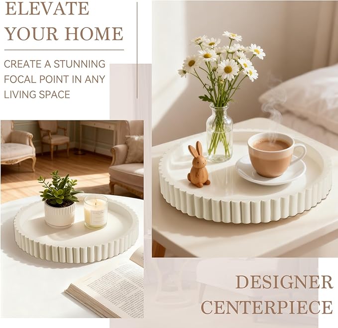 Decorative Tray for Coffee Table Decor - Concrete Round Tray Home Decor - Decorative Trays - Circle Coffee Table Centerpiece