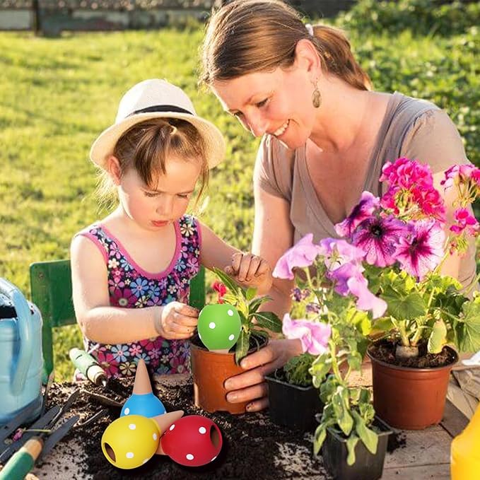 Terracotta Self Watering Spikes, 4 Pack Watering Globes for Indoor Outdoor Plants, Slow Release Plant Self Watering Planter Insert Devices for Travel, Vacation, Garden Care, Cute Small Ball Shape