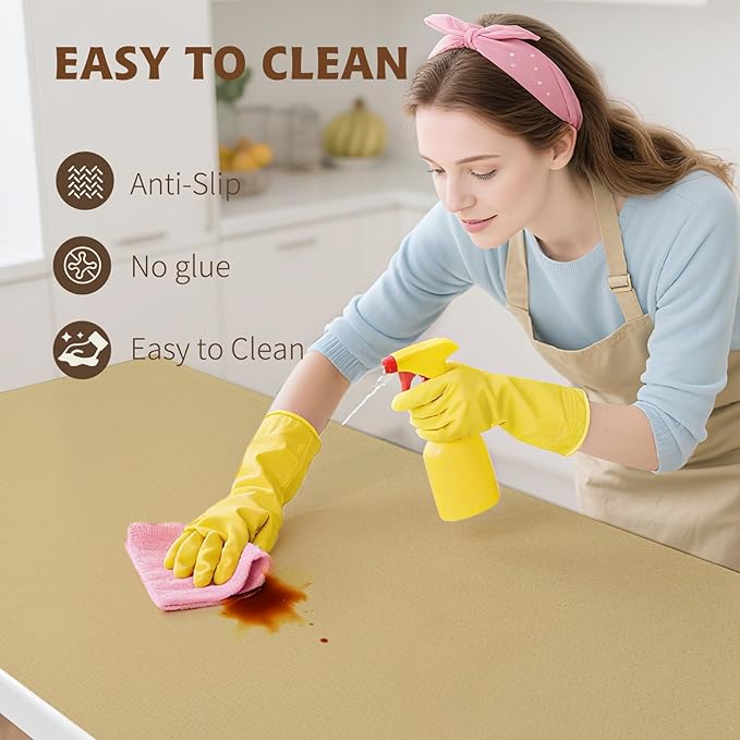 Shelf Liners for Kitchen Cabinets 12in x 20FT, Non Adhesive Drawer Liner Pure Beige Thickened Shelf Liner Non-Slip Easy to Clean for Tool Box Refrigerator with Knife and Tape Measure