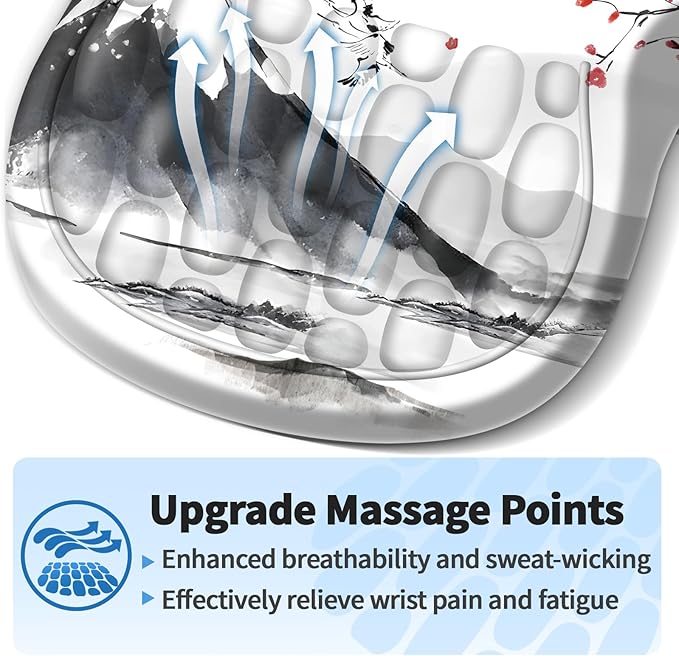 YIWEI Ergonomic Mouse Pad with Wrist Rest - Comfortable Office Mousepad with Memory Foam Wrist Support for Carpal Tunnel Relief, Mouse Pads with Non-Slip Base for Gaming and Home (Landscape Painting)