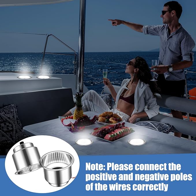 Yexiya 6 Pcs LED Cup Holder Marine Drink Holder Stainless Steel Cup Holders Insert with Drain for Boat Yacht Car Camper Truck RV(White)