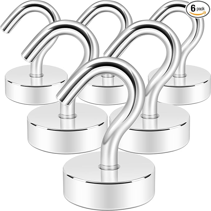Neosmuk Magnetic Hooks, Cruise Ship Essentials, 30lb+ Heavy Duty Magnetic Hooks for Cruise Cabins, Refrigerator, Grill, Hanging, and Travel | Extra Strong Must-Have Magnet Hook, Silver