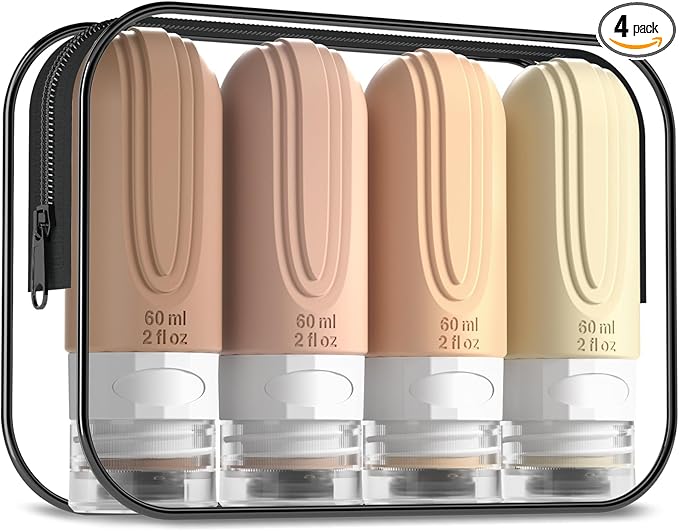 Mrsdry Travel Bottles for Toiletries, Tsa Approved 2oz Travel size Bottles, BPA Free Leak Proof Travels Toiletry Containers, Traveler Accessories with Toiletry Bag for Shampoo Liquid (4 Pack)