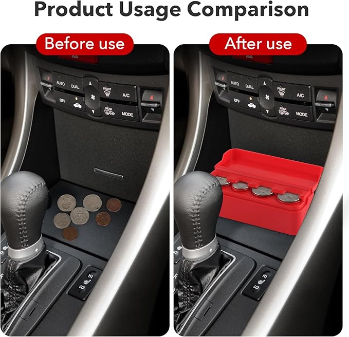 SINGARO Coin Holder for Car, Coin Change Organizer Compatible with Coins of Different Sizes, Dash-Mounted Holder Suitable for Most Cars, Trucks(Red)