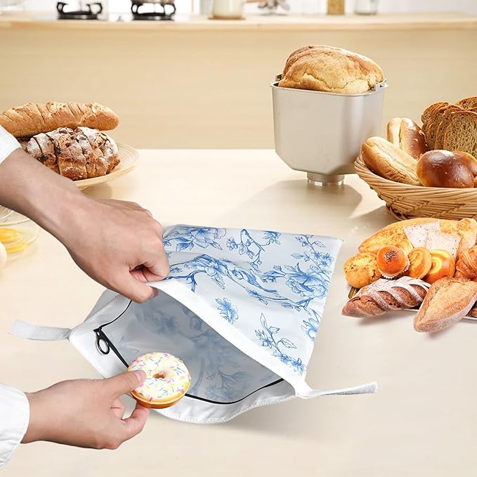 4 Pcs Reusable Beeswax Bread Bags for Homemade Bread 17" x 12" Sourdough Storage Bags with Food-Grade TPU Lining Food Wraps to Keep Fresh Loaf Fresh Freezer Baker Baking Supplies (Blue)