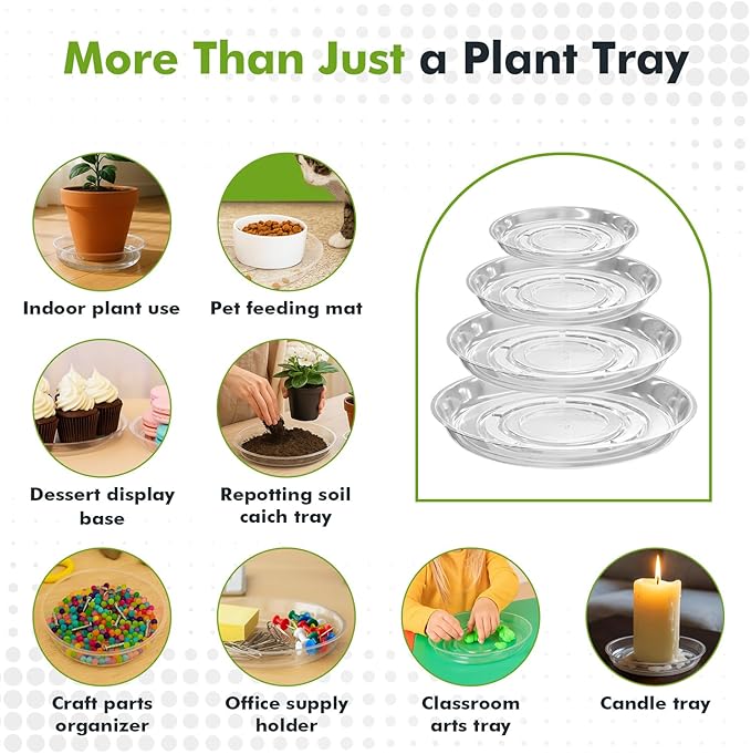 50 Packs 6" Small Clear Plant Saucers for Indoor Outdoor Use Heavy Duty Plastic Plant Trays for Planter Bulk Lower Pot Drip Trays to Catch Water, 4 to 20 Inch, Round Transparent