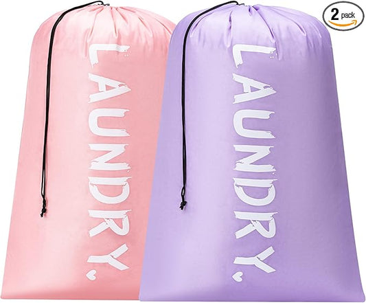 2 Pack 28" x 40" Travel Laundry Bag, Machine Washable Dirty Clothes Organizer with Drawstring, Large Enough to Hold 4 Loads of Laundry, Easy Fit a Laundry Hamper or Basket Travel Essentials