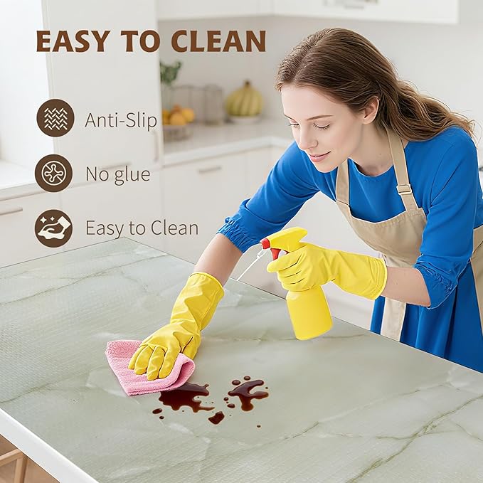 2-Layer Drawer and Shelf Liner for Kitchen Cabinet: 17.3in X 20Ft Non Slip Waterproof Shelf Paper Non Adhesive Refrigerator Liners Cyan Marble Easy Liners for Bathroom with Knife Tape Measure