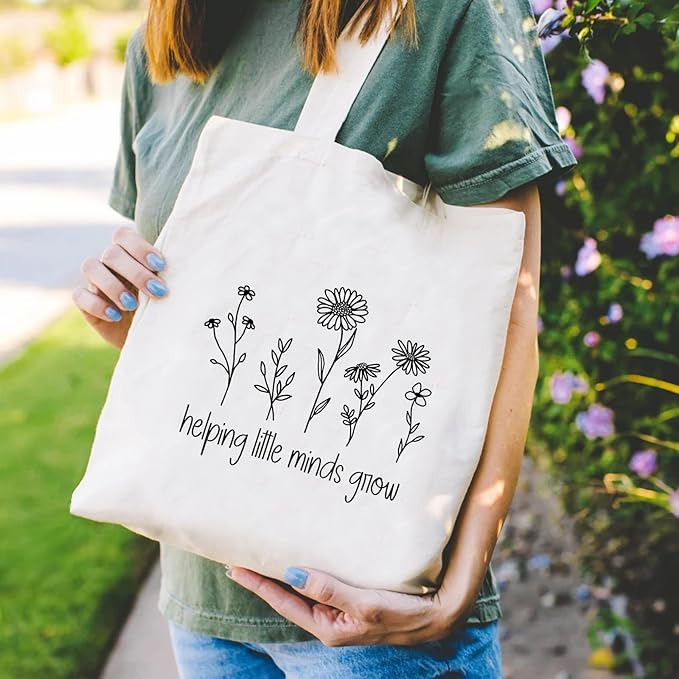 Kimoli Teacher Appreciation Gifts School Canvas Tote Bags Aesthetic Travel Beach Bag Summer Reusable Grocery Shopping Bag
