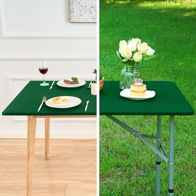 Fitted Rectangle Tablecloth 24 x 48 Inch Elastic Table Cloth for 4ft Table, Stretch Spandex Tables Cover Green Washable Polyester Tables Top Cap Cover for Dining Picnic Camping Indoor and Outdoor