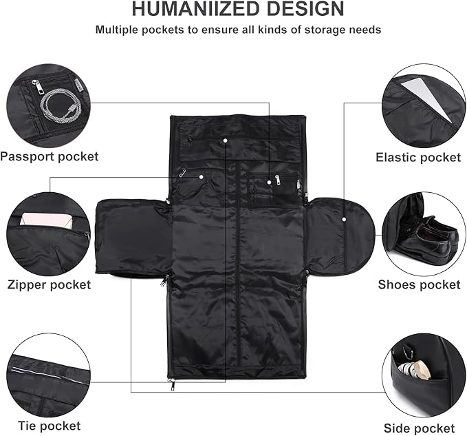 seyfocnia Convertible Travel Garment Bag, Carry-on Garment Duffel Bag for Men Women - 2-in-1 Hanging Suitcase Suit Business Travel Bag