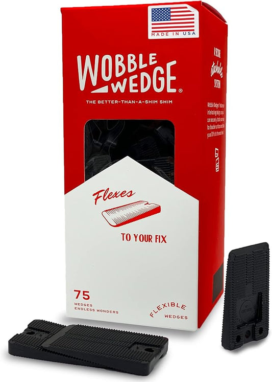 Wobble Wedges Flexible Plastic Shims - Leveling Shims for Home Improvement, Furniture Levelers, Table, and Toilet for Leveling - Made in USA Plastic Wedges Shim for Appliances (Black, 75-Pack)