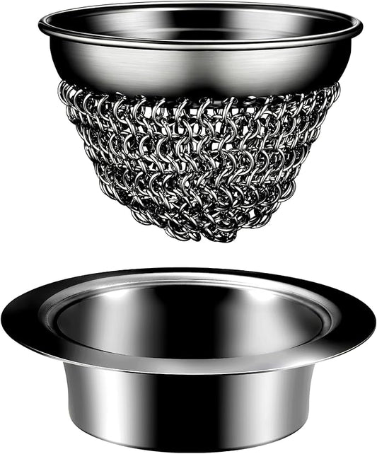 1 Set Kitchen Sink Strainer (Black): with Adapter, Flexible Insert Chain Mesh Screen. 304 Stainless Steel, Clog-Free Catcher for Universal Sizes (Garbage Disposal)