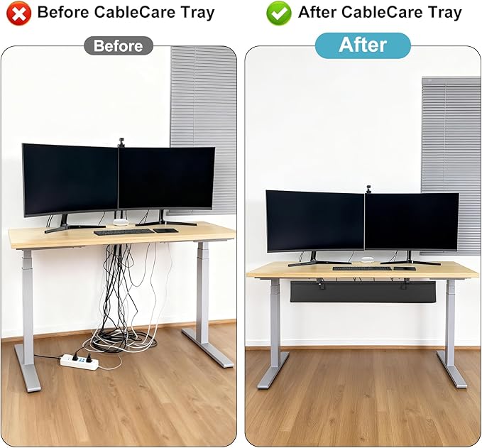 Oxford Cloth Under Desk Cable Management Tray, No-Drill 48" Desk Cable Management Organizer with Clip/Screw Installation, Holds Up to 70 lbs, Fabric Cable Management for Home, Office & Gaming Computer