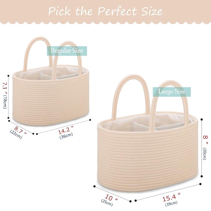 COMSE Baby Diaper Caddy Organizer, Car Caddy, Diaper Change Organizer, Gift Baskets Empty, Portable Tote Bag with Divider, Baby Shower Gifts Newborn Essentials Registry Must Have, Beige