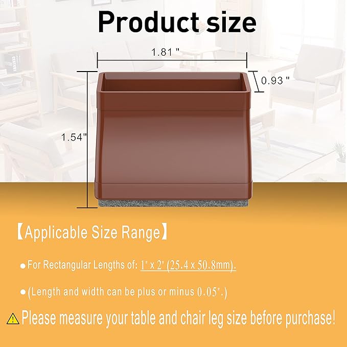 1" x 2" Rectangle Chair Leg Floor Protectors for Hardwood Floors Silicone Covers to Protect Wood Tile Floors Felt Pads Furniture Leg Caps Reduce Noise,Easy to Move.16 PCS Brown.
