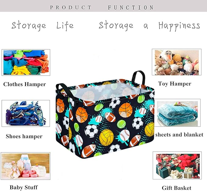KUNRO Football Basketball Storage Basket Gift Shelf Basket Storage Bin, Nursery Basket Organizer Box for With Handles for Room Deco