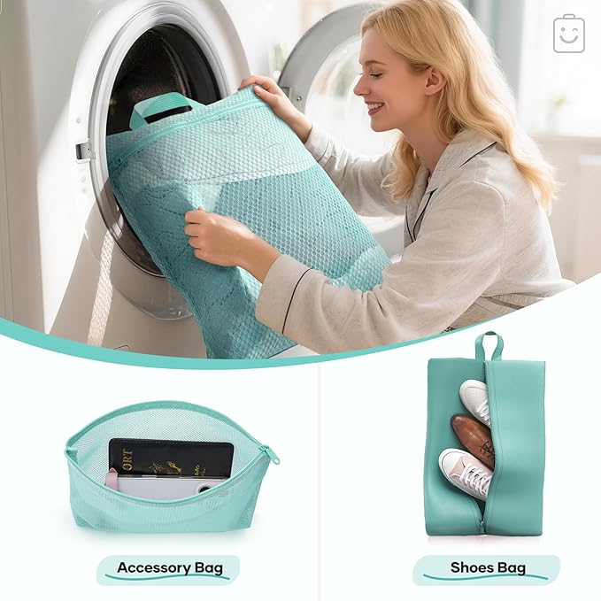 Veken 9/11 Set Compression Packing Cubes for Travel Essentials,Compressible Expandable Large Luggage Suitcase Organizer Bags for Clothing,Durable Space Saver Storage Bags(Blue Green)