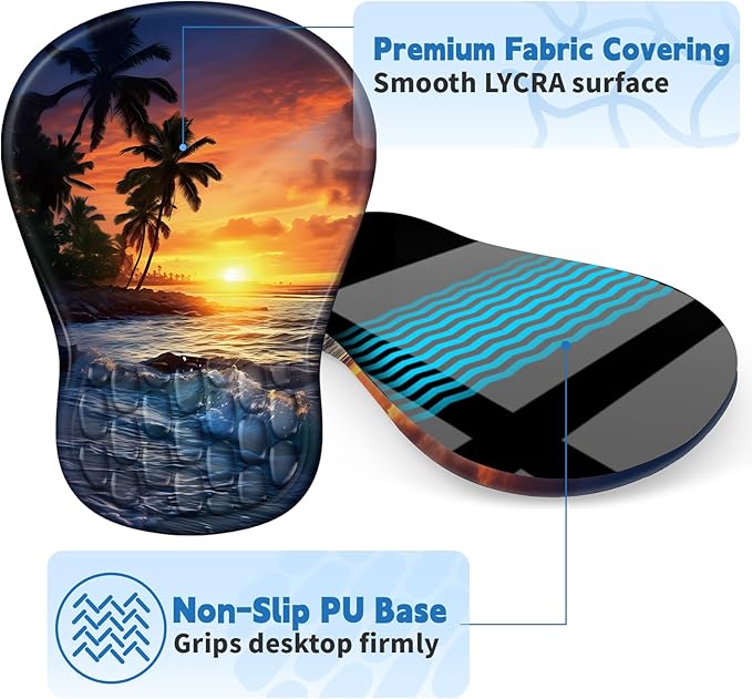 YIWEI Ergonomic Mouse Pad with Wrist Rest - Comfortable Office Mousepad with Memory Foam Wrist Support for Carpal Tunnel Relief, Mouse Pads with Non-Slip Base for Gaming and Home (Sunset Beach)