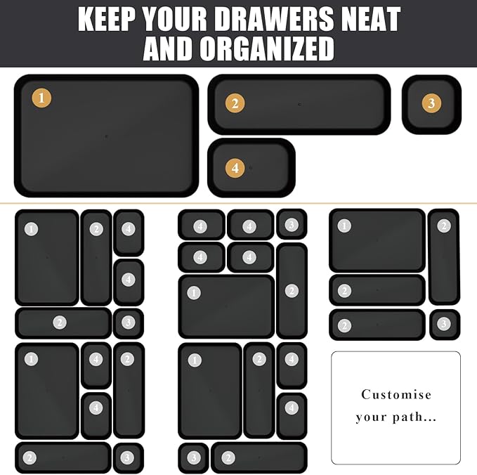 Homhut Plastic Drawer Organizers, 28 PCS Drawer Organizer Bins, Bathroom and Vanity Organizer Plastic Tray, Makeup organizer and storage for Makeup, Bedroom, Kitchen Gadgets Utensils and Office