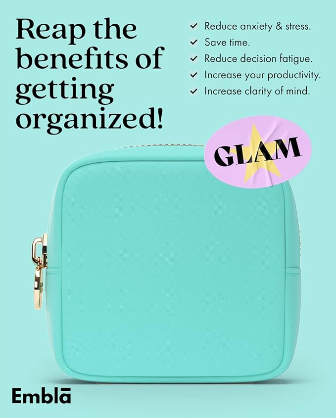 Embla Makeup Bag Travel Cosmetics Pouch and Toiletry Bag, Nylon Zipper Pouch Purse, Cute Make Up Organizer Storage Tote for Women Girls, Travel Skincare Case, Small Makeup Bags, Cotton Candy